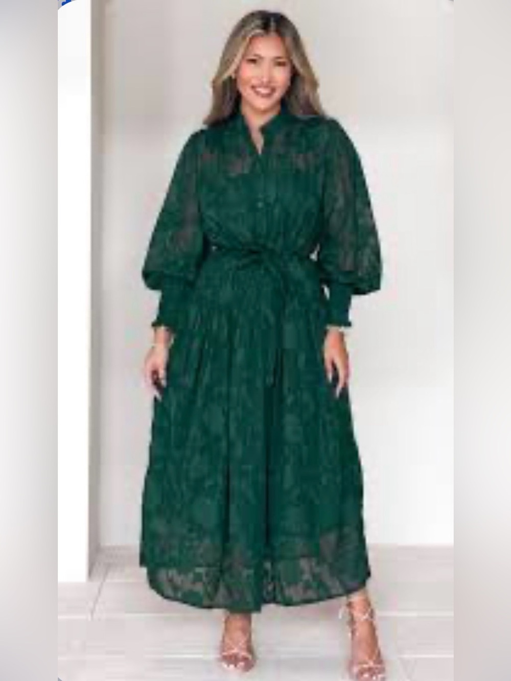 Elegant Green Long Sleeve Maxi Dress Size 12